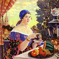 The Merchant-s Wife at Tea, 1920, kustodiev
