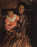 Portrait of Y.E. Kustodieva with son, 1904, kustodiev