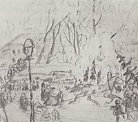 Preparatory drawing for the painting Christmas bargain, 1918, kustodiev