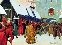 Revolt against the boyars in the old Russia, 1897, kustodiev