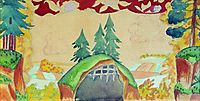 Sketch of decorations for puppet show , 1927, kustodiev