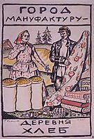 Sketch of Poster City gives Textiles - a Village gives Bread, 1925, kustodiev