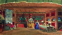 Stage design for Nikolai Rimsky-Korsakov-s opera the -The Tsar-s bride- , 1920, kustodiev