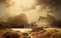 Fjord landscape in Norway, 1860, larson