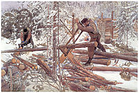 Woodcutters in the forest, 1906, larsson