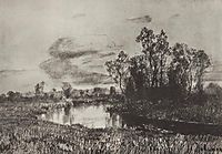 Gray day. River., c.1885, levitan