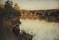 Sunset over a Forest Lake. Study, c.1895, levitan