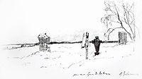 Winter landscape. Cemetery., c.1885, levitan