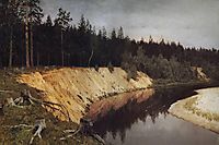 Wooded riverbank. Twilight., 1892, levitan