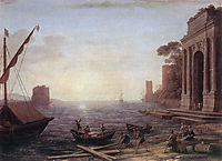 A Seaport at Sunrise, 1674, lorrain
