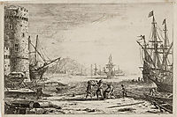Seaport with a big tower, c.1639, lorrain