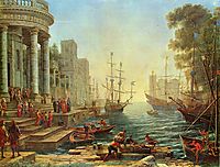 Seaport with the Embarkation of St. Ursula, 1641, lorrain