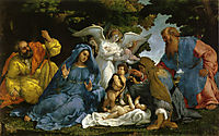 Holy Family with angels and saints , lotto