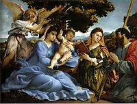 Madonna and St. Catherine of Alexandria, St. James the Greater and an angel, c.1529, lotto
