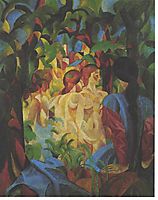 Bathing girls with town in the backgraund, 1913, macke