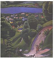 Landscape on the Teggernsee with a reading man, 1910, macke