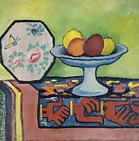 Still life with bowl of apples and Japanese fan, macke