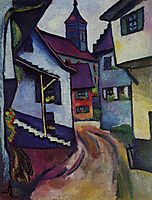 Street with church in Kandern, 1911, macke