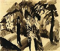 Two Women and a Man on an Avenue, 1914, macke