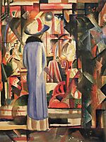 Woman in front of a large illuminated window, macke