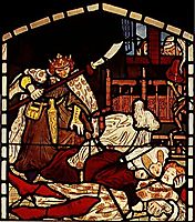 The Death of Sir Tristan, from -The Story of Tristan and Isolde-, William Morris & Co., madoxbrown