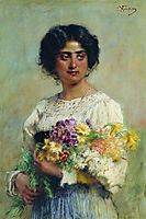 Girl with a bouquet , 1876, makovsky