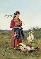 A girl with geese, 1875, makovskyvladimir