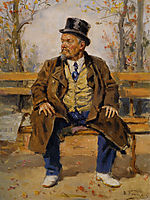 Portrait of a man sitting on a park bench, 1917, makovskyvladimir