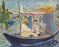 Monet painting on his studio boat at Argenteuil, 1874, manet