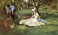 The Monet family in their garden at Argenteuil, 1874, manet