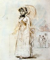 Young woman taking a walk holding an open umbrella, 1880, manet
