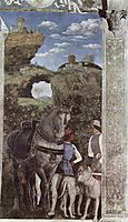 Horse and groom with hunting dogs, from the Camera degli Sposi or Camera Picta(detail), mantegna