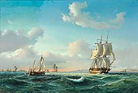 The sailing ship ‚Johanna‘ and other vessels in Sundet off Kronborg Castle, 1849, melbye