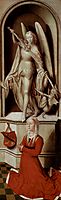 The Last Judgment, triptych, right wing Praying donor Catherine Tanagli with archangel Michael, 1471, memling