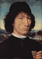 Portrait of a Man holding a coin of the Emperor Nero , 1474, memling