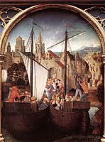 St. Ursula and her companions landing at Basel, from the Reliquary of St. Ursula , 1489, memling