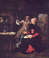 Portrait of the Artist with his Wife Isabella de Wolff in a Tavern, 1661, metsu
