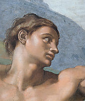 Ceiling of the Sistine Chapel: Genesis, The Creation of Adam: Adam-s face, 1508-1512, michelangelo