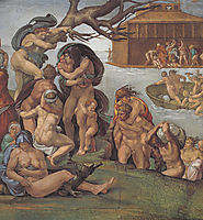 Ceiling of the Sistine Chapel: Genesis, Noah 7­9: The Flood, left view, 1508-1512, michelangelo