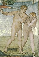 The Fall of Adam and Eve, detail, michelangelo