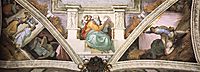 Frescoes above the entrance wall, michelangelo