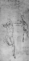 Male nude and arm of bearded man, 1504, michelangelo