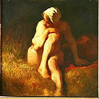 Naked peasant girl at the river, millet