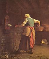 Woman baking bread, 1854, millet