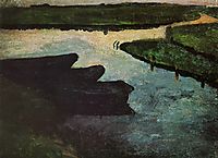 Marsh channel with peat barges, c.1900, modersohnbecker