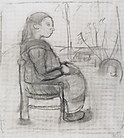 Seated girl in a landscape, to the right, 1902, modersohnbecker