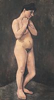 Standing female nude, her arms located in front of the chest, c.1905, modersohnbecker