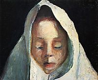 Still life, child-s head with a white cloth, 1908, modersohnbecker
