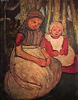 Two girls seated in the birch forest, c.1905, modersohnbecker