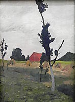 Worpsweder Landscape with Red House, 1900, modersohnbecker